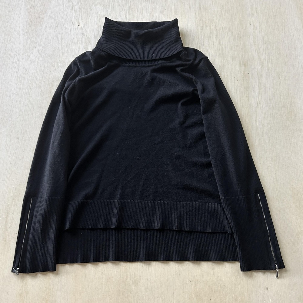 Cable & Gauge Sweater Womens Large Black Turtleneck Zip Cuff Knit Pullover
